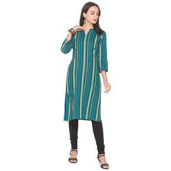 Blue printed viscose rayon long-kurtis 2