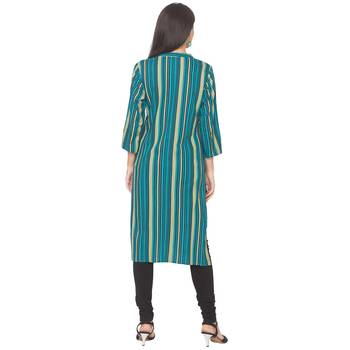 Blue printed viscose rayon long-kurtis 3
