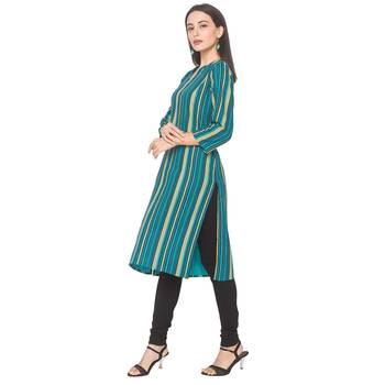 Blue printed viscose rayon long-kurtis 4