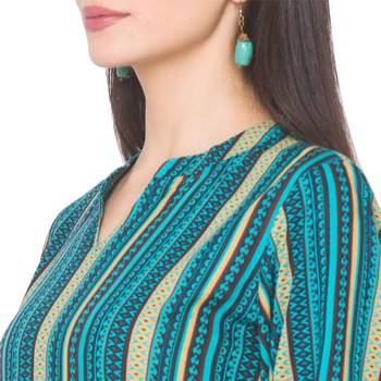 Blue printed viscose rayon long-kurtis 5