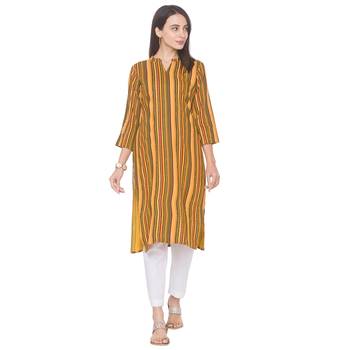 Yellow printed viscose rayon long-kurtis 1