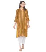 Yellow printed viscose rayon long-kurtis