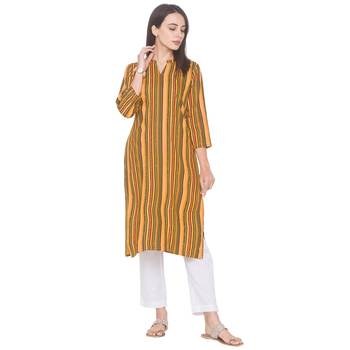 Yellow printed viscose rayon long-kurtis 2