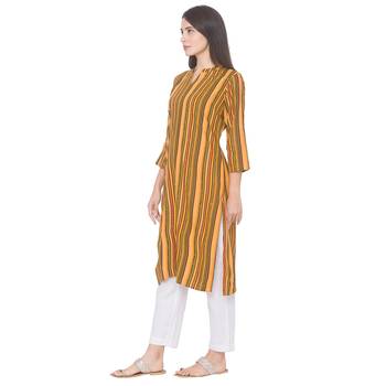 Yellow printed viscose rayon long-kurtis 4