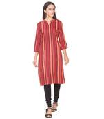 Orange printed viscose rayon long-kurtis