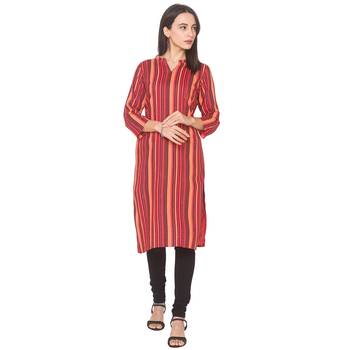 Orange printed viscose rayon long-kurtis 2