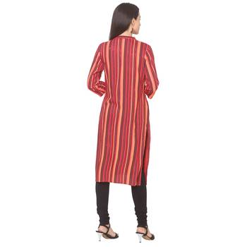 Orange printed viscose rayon long-kurtis 3