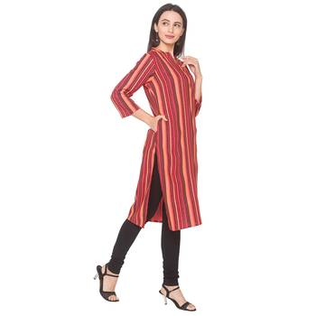 Orange printed viscose rayon long-kurtis 4