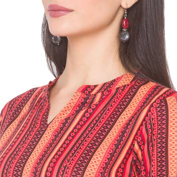 Orange printed viscose rayon long-kurtis 5