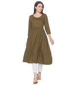Olive printed viscose rayon long-kurtis