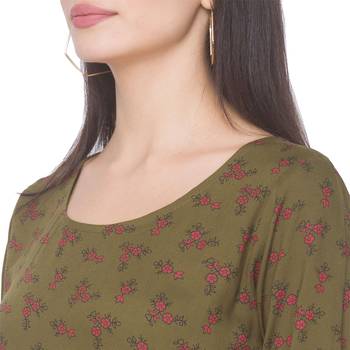 Olive printed viscose rayon long-kurtis 5