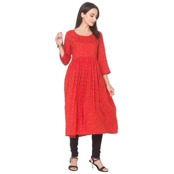 Orange printed viscose rayon long-kurtis 2