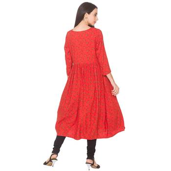 Orange printed viscose rayon long-kurtis 3
