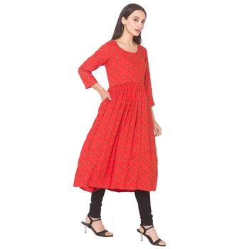 Orange printed viscose rayon long-kurtis 4