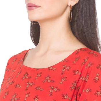 Orange printed viscose rayon long-kurtis 5