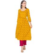 Yellow printed viscose rayon long-kurtis