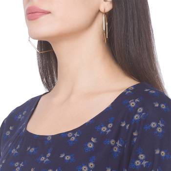 Navy-blue printed viscose rayon long-kurtis 5