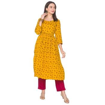 Yellow printed viscose rayon long-kurtis 2