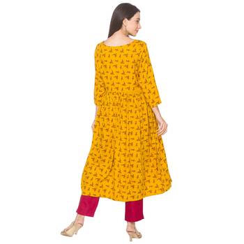 Yellow printed viscose rayon long-kurtis 3