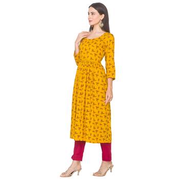 Yellow printed viscose rayon long-kurtis 4