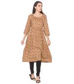 Brown printed viscose rayon long-kurtis