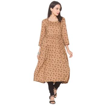 Brown printed viscose rayon long-kurtis 2