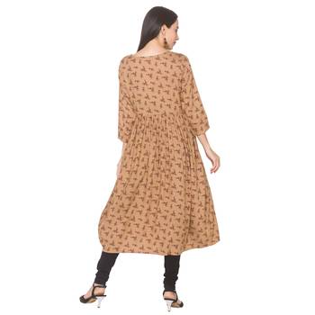 Brown printed viscose rayon long-kurtis 3