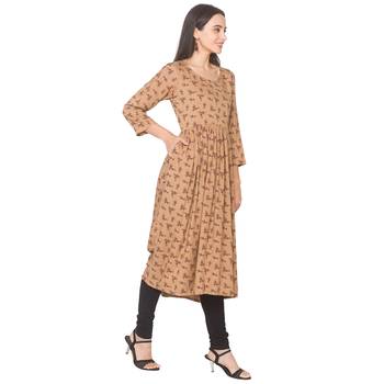 Brown printed viscose rayon long-kurtis 4