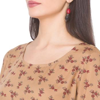 Brown printed viscose rayon long-kurtis 5