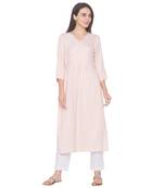 Peach woven viscose rayon long-kurtis
