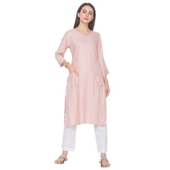 Peach woven viscose rayon long-kurtis 1