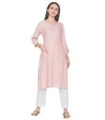 Peach woven viscose rayon long-kurtis