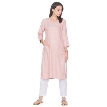 Peach woven viscose rayon long-kurtis 2