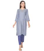 Navy-blue woven viscose rayon long-kurtis