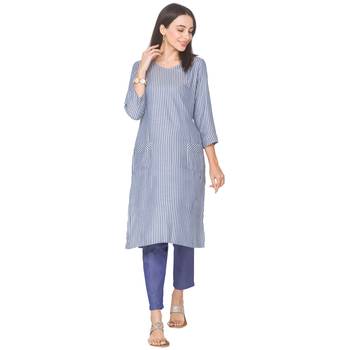 Navy-blue woven viscose rayon long-kurtis 2