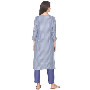 Navy-blue woven viscose rayon long-kurtis 3