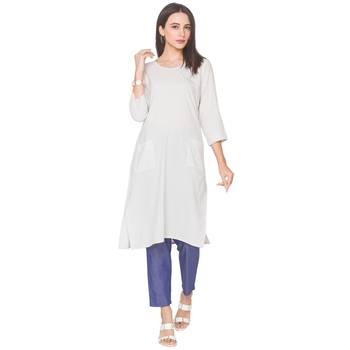 White woven viscose rayon long-kurtis 2