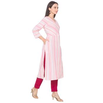 Multicolor woven cotton long-kurtis 4
