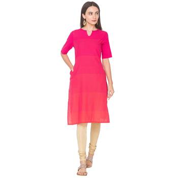 Rose woven cotton long-kurtis 1