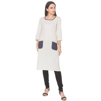 Grey plain cotton long-kurtis 1