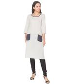 Grey plain cotton long-kurtis