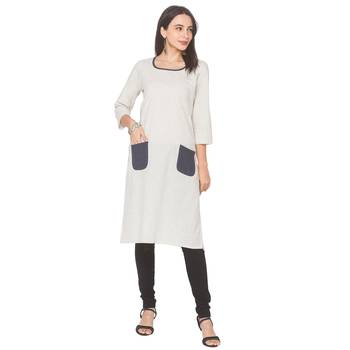 Grey plain cotton long-kurtis 2