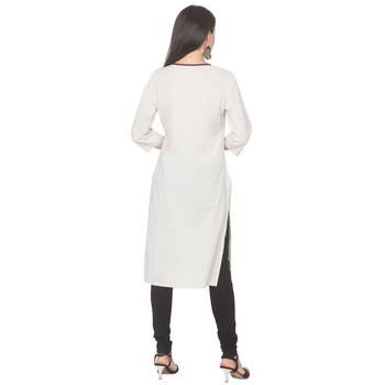 Grey plain cotton long-kurtis 3