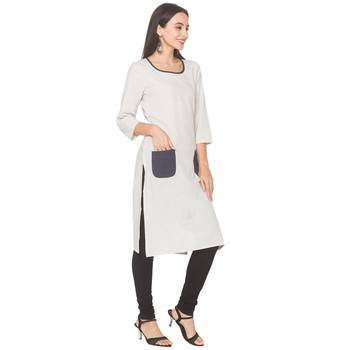 Grey plain cotton long-kurtis 4