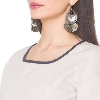 Grey plain cotton long-kurtis 5