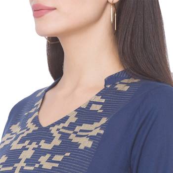 Navy-blue printed cotton long-kurtis 5
