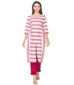 Cream printed linen long-kurtis