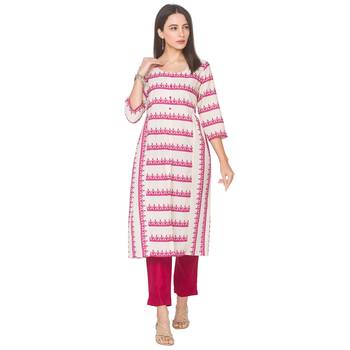 Cream printed linen long-kurtis 2