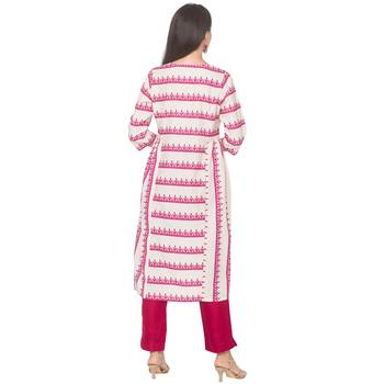 Cream printed linen long-kurtis 3