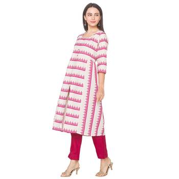 Cream printed linen long-kurtis 4